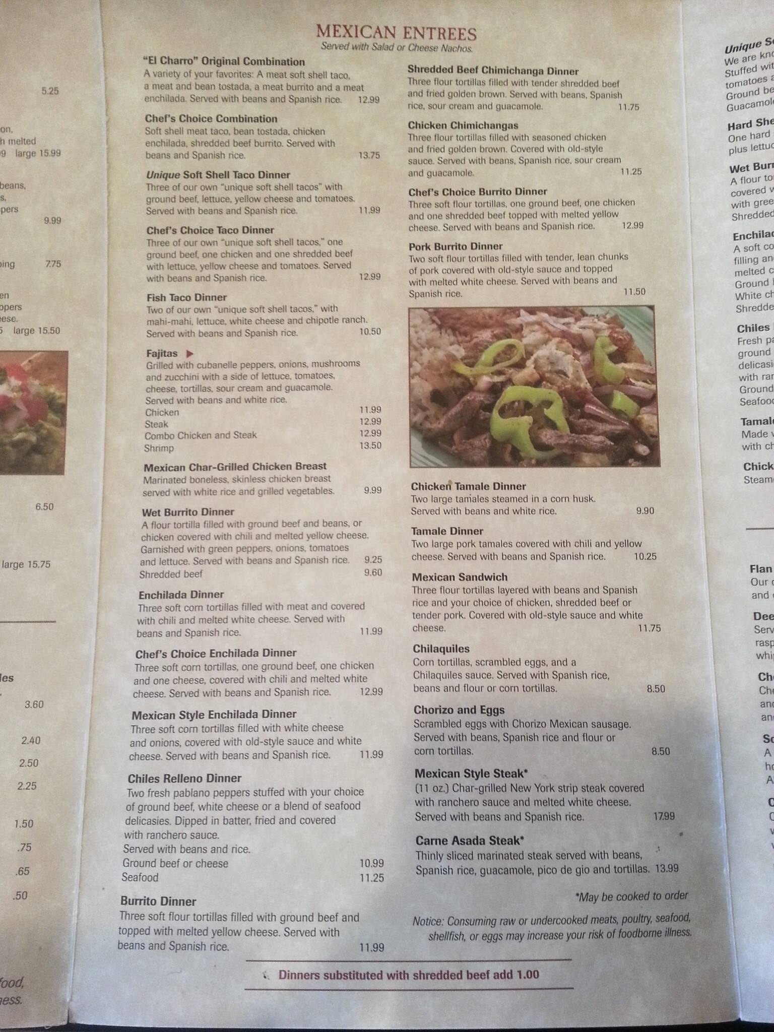 El Charro Mexican Menu, Menu for El Charro Mexican, Fraser, Detroit