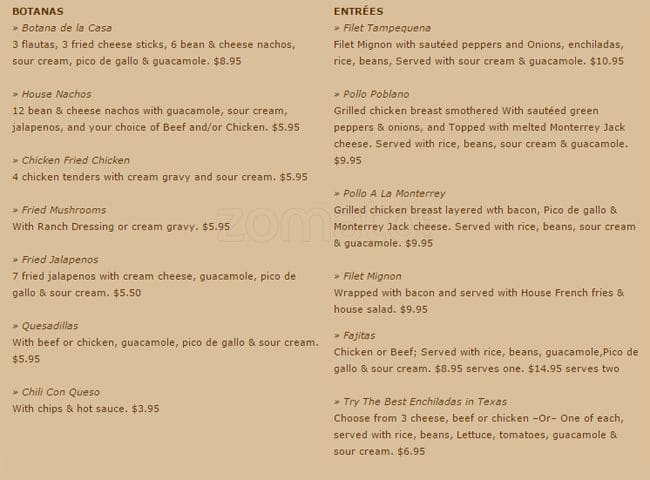 Cadillac Bar Menu, Menu for Cadillac Bar, Central Business District