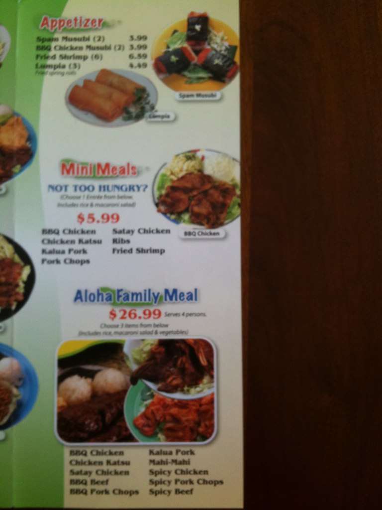 Menu at Aloha Burrito Shop restaurant, Honolulu, 310 Lewers St