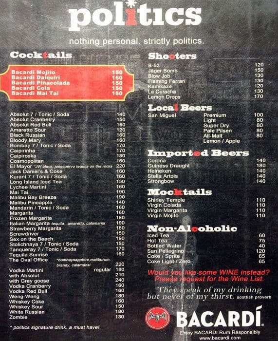 Politics Menu, Menu for Politics, Capitol Site, Cebu City Zomato