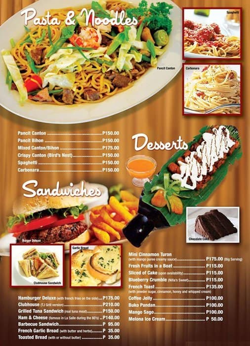 Menu at TJ Grill pub & bar, Makati, Kamagong