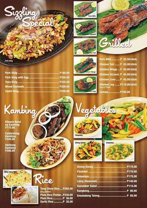 Menu at TJ Grill pub & bar, Makati, Kamagong