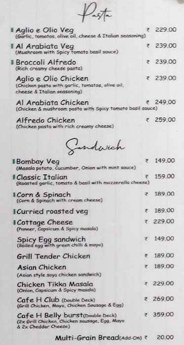 Café H menu