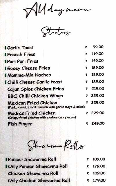 Café H menu