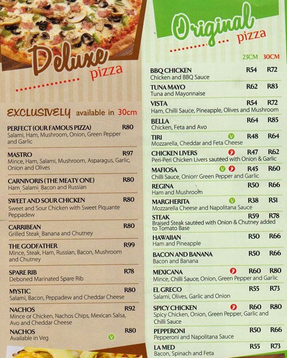 Menu at Pizza Perfect pizzeria, Durban, Shop 10B