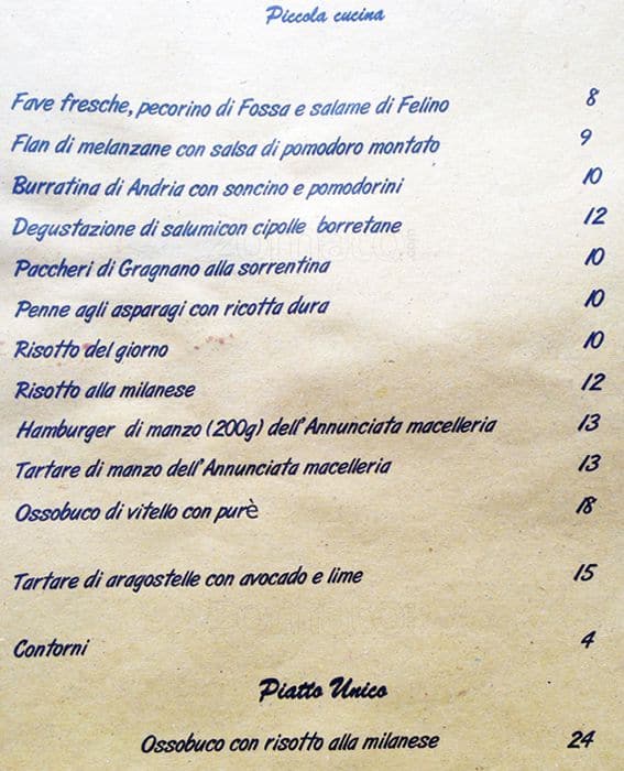 Menu di Take Away Bistrot 