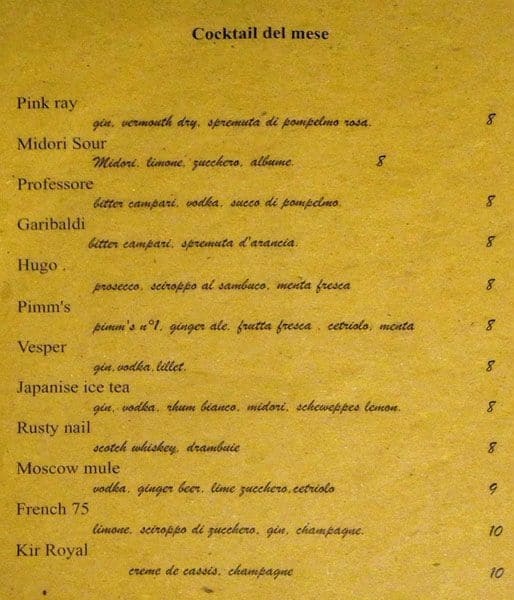 Menu di Take Away Bistrot 