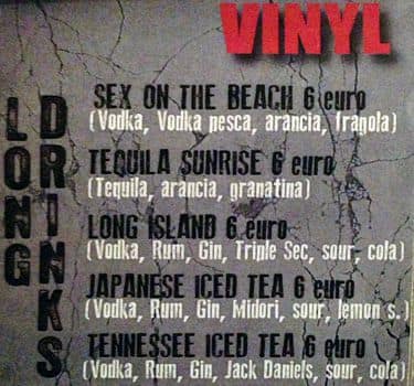 Menu di Vinyl Pub 