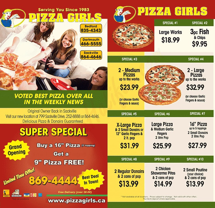 Pizza Girls Menu, Menu for Pizza Girls, Bedford, Bedford Urbanspoon