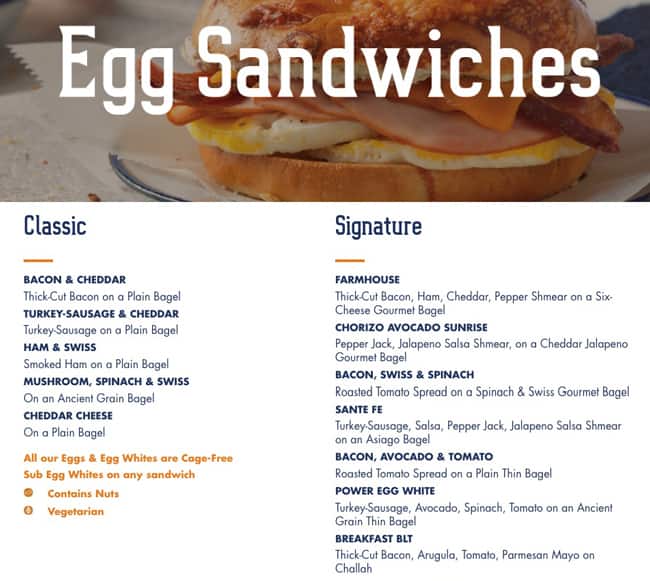 Menu at Noah's Bagels restaurant, Redwood City