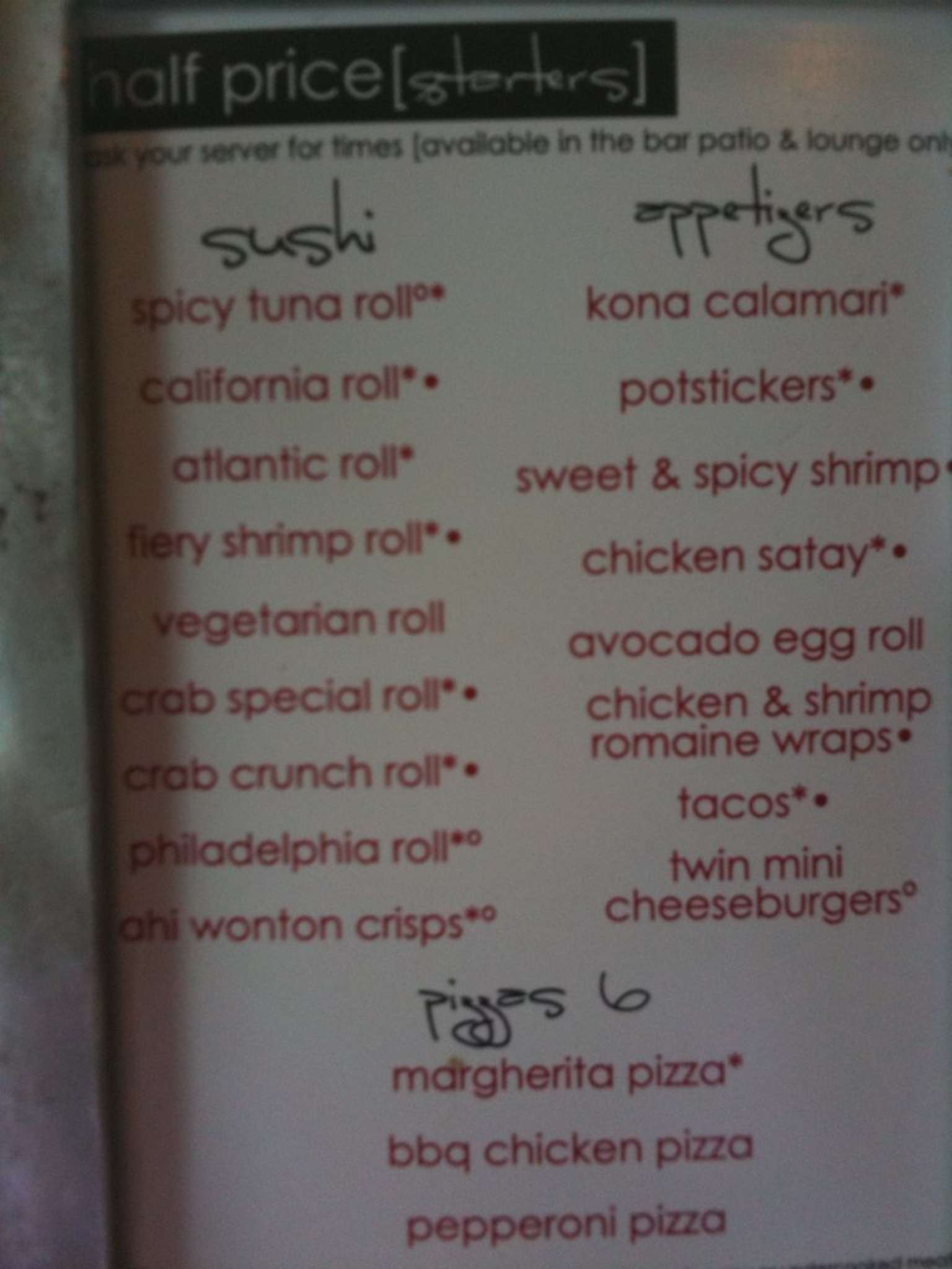 Menu at Kona Grill restaurant, West Palm Beach, 700 S Rosemary Ave