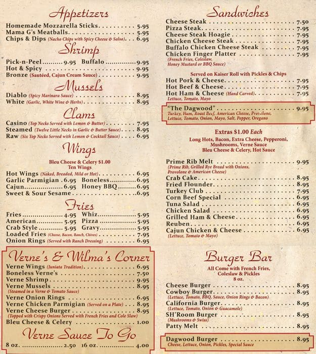 Menu at Dagwood's Pub, Philadelphia