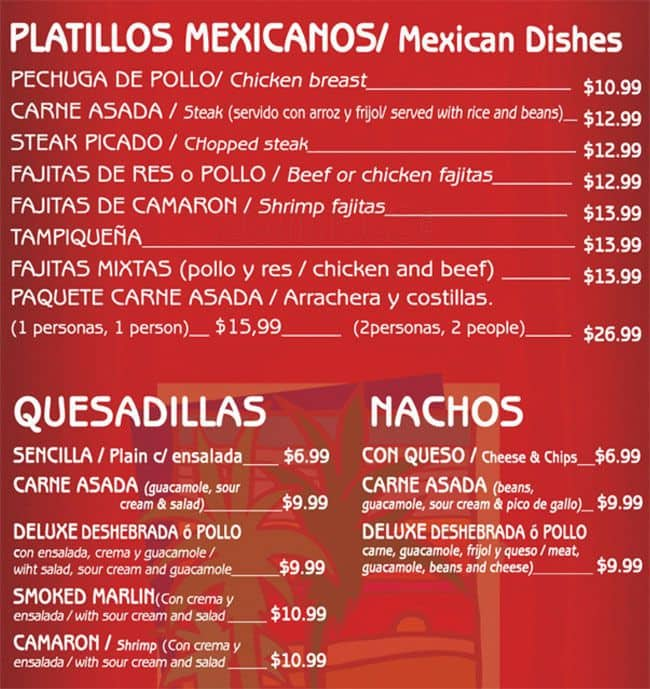 Menu at Restaurant Sinaloa, Mesa, 45 W Broadway Rd