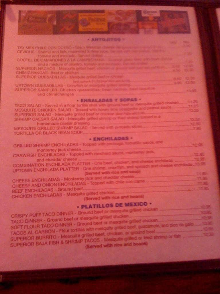 Menu at Superior Grill restaurant, New Orleans