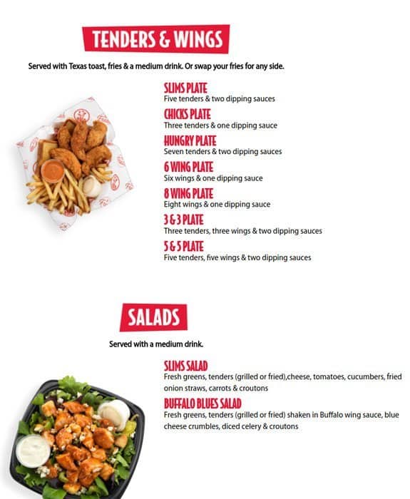 Slim Chickens Menu, Menu for Slim Chickens, Lebanon, Lebanon