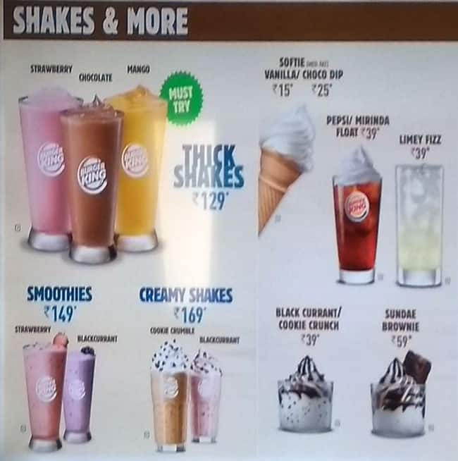 Menu at Burger King, Ahmedabad, Himalaya Mall