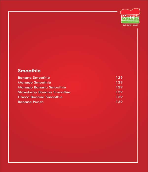 Menu at Sandwich Square, Chennai, 4/T53B