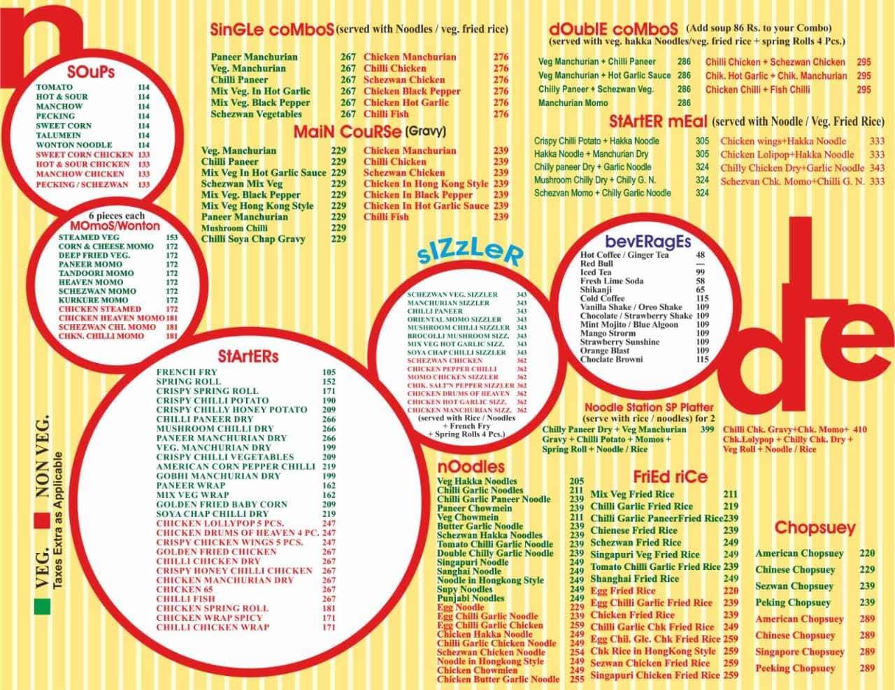 Menu of Noodle Station, Alambagh, Lucknow