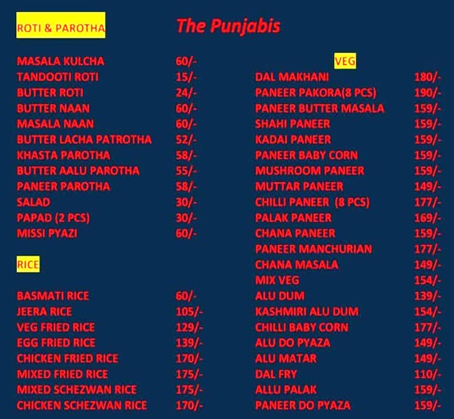 The Punjabi hotel menu
