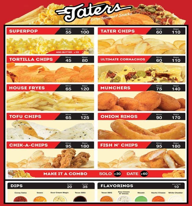 Menu At Taters Entertainment Snacks Fast Food, Taguig, 5th