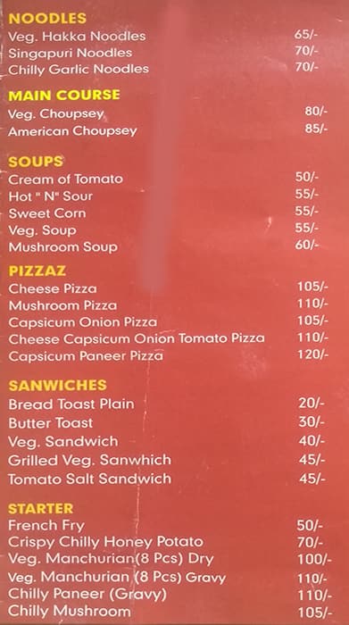 G Dot Hotel menu