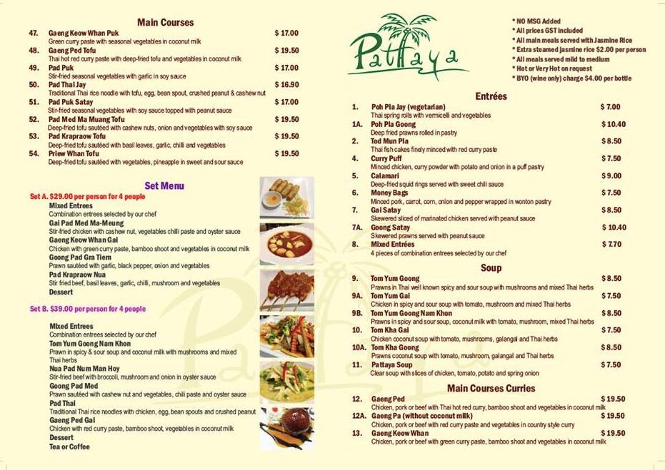 Pattaya Menu,Menú para Pattaya, Mairangi Bay, Auckland Menumania/Zomato
