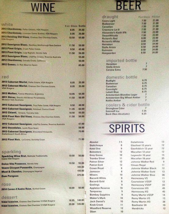 T.W.'s Bar menu