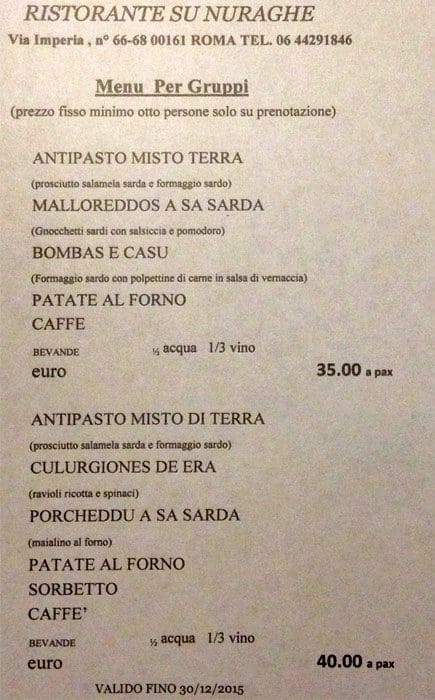 Menu Di Natale Sardo.Su Nuraghe A Roma Foto Del Menu Con Prezzi