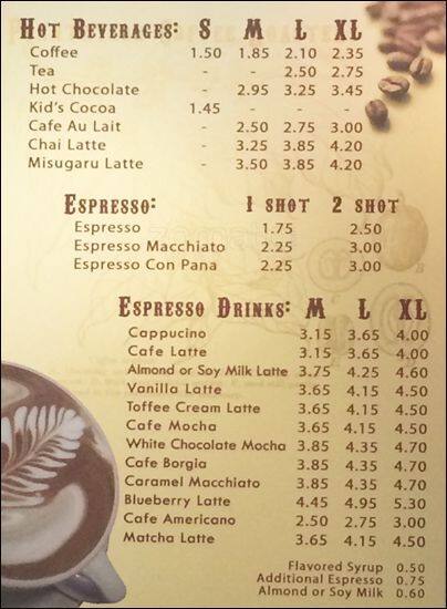 Menu at Plantation Coffee Roastery cafe, San Carlos, 668 Laurel St