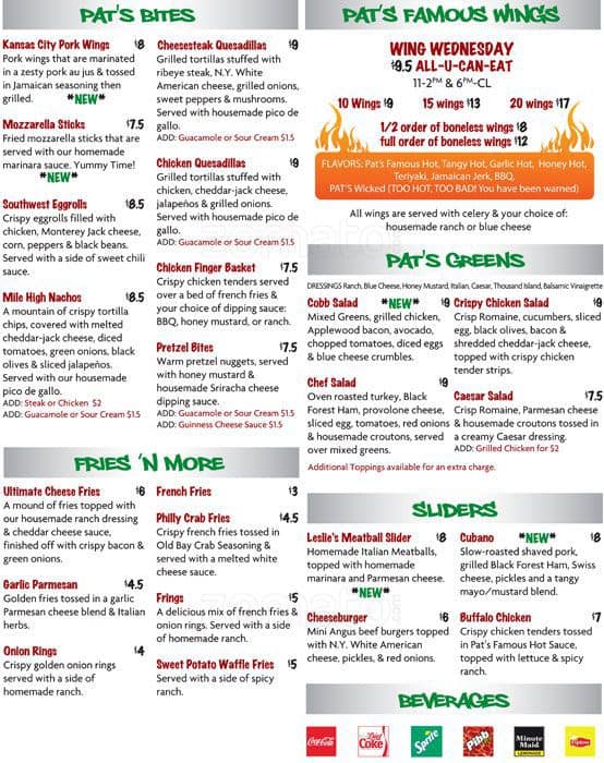 Pat's Menu, Menu for Pat's, Indian Creek, Denver - Urbanspoon/Zomato