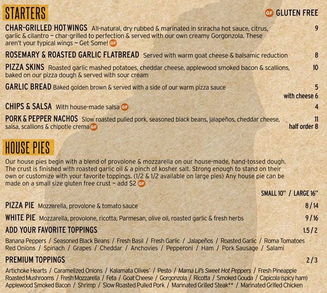 Pies & Pints Menu, Menu for Pies & Pints, North Broadway/Short Street