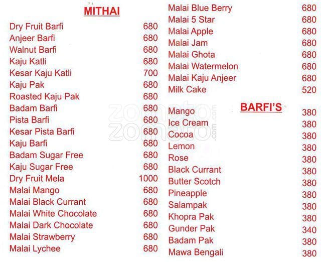 Fakhri Sweets Farsan Bakery Menu Zomato