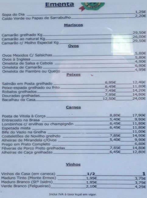 Corça menu