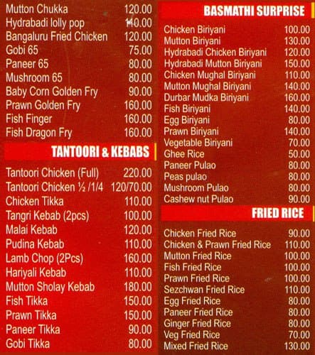 Menu at Hotel Royal Darbar, Bengaluru, 38/55