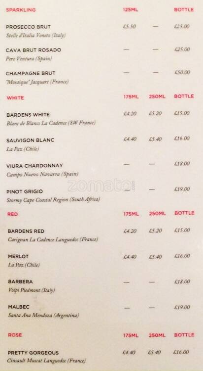 Menu at Bardens Boudoir, London