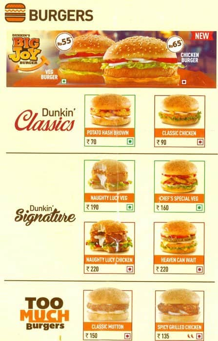 Dunkin' Donuts Menu, Menu for Dunkin' Donuts, Saket, New Delhi - Zomato