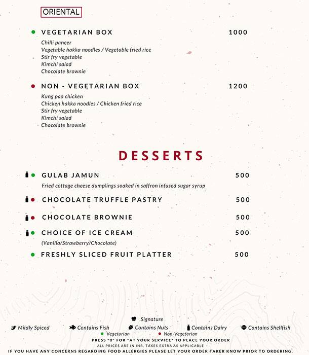 Menu at Okra, Hyderabad