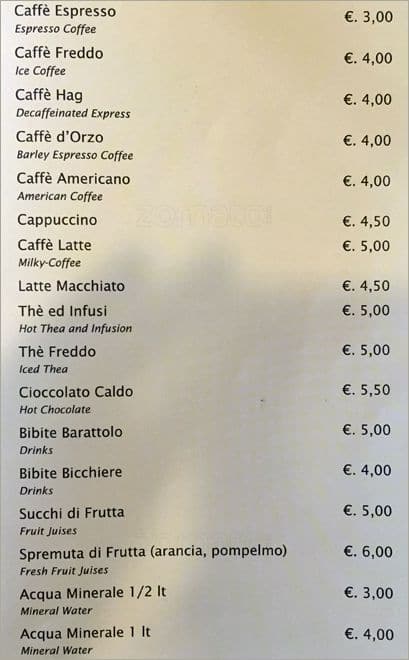 Menu de Caffe Niagara