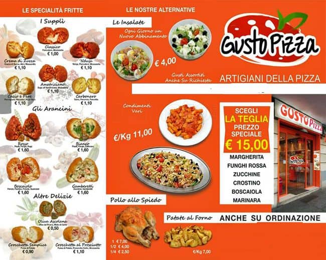 Menu at Gusto Pizza pizzeria, Rome, Via Tuscolana