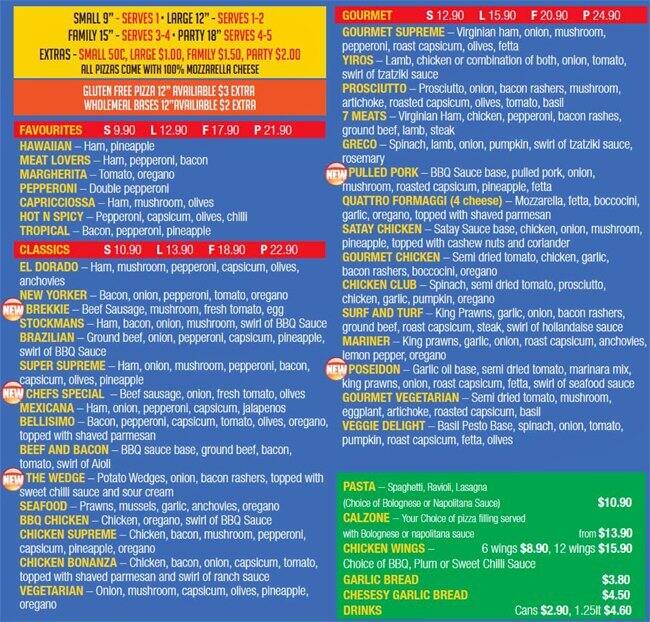 El Dorado Pizza Bar Menu, Menu untuk El Dorado Pizza Bar, Torrens Park