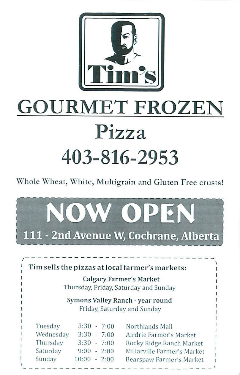 Tim's Gourmet Pizza Menu, Menu for Tim's Gourmet Pizza, Cochrane