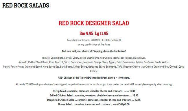 red rock casino room service menu
