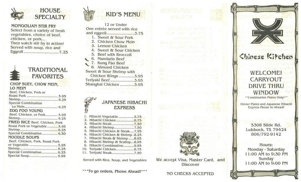 Chinese Kitchen Restaurant Menu