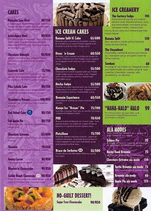 Menu at Dessert Factory restaurant, Mandaue City, 8WGM+2QH