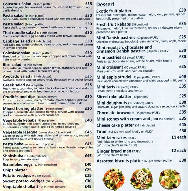 Menu at Daniels bakery, London