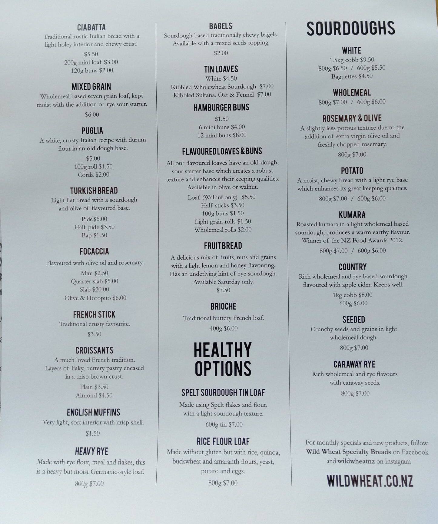 Wild Wheat Belmont menu