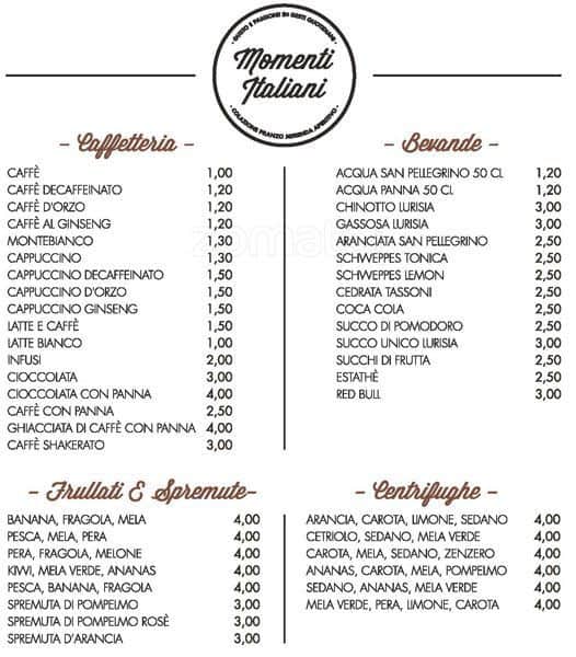 Menu di MOMENTI ITALIANI | Cocktail Bistrot - Sesto San Giovanni 