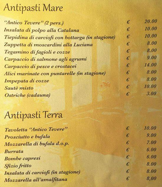 Menu di Antico Tevere 