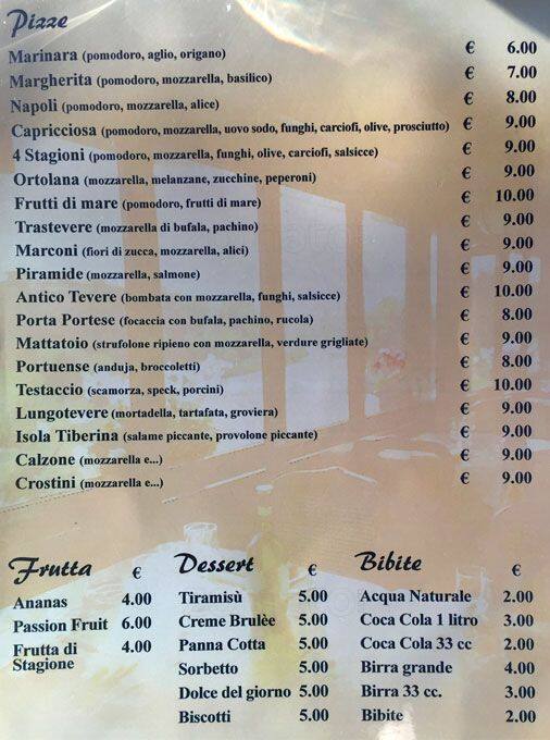 Menu di Antico Tevere 