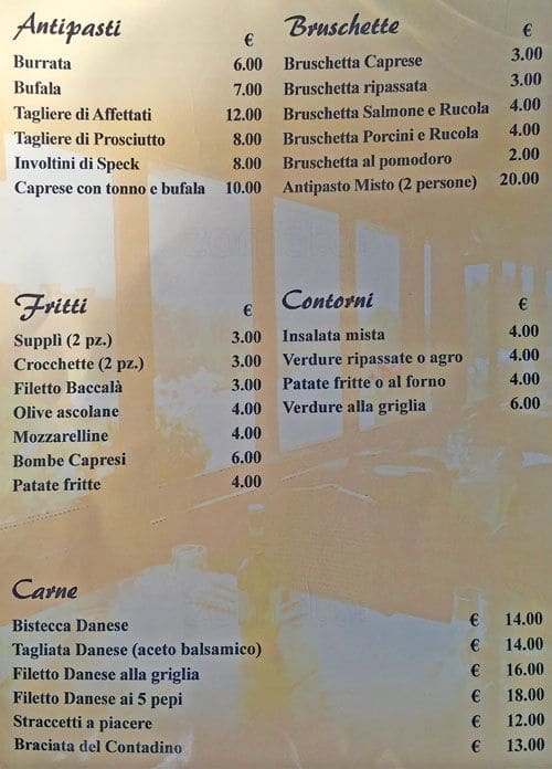 Menu di Antico Tevere 